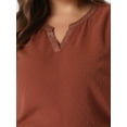 thumbnail image 5 of Unique Bargains Women's Plus Size Outfits Fashion Solid Pin Dots V Neck Top 3X Caramel, 5 of 6