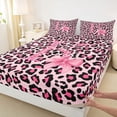 thumbnail image 3 of Homewish Fashion Leopard Print K Twin Sheet Sets for Women, Princess Ribbon Bowknot Twin Fitted Sheet, Black Pink Cartoon Flat Sheet, Lightweight Room Decor, 3-Piece, 3 of 7