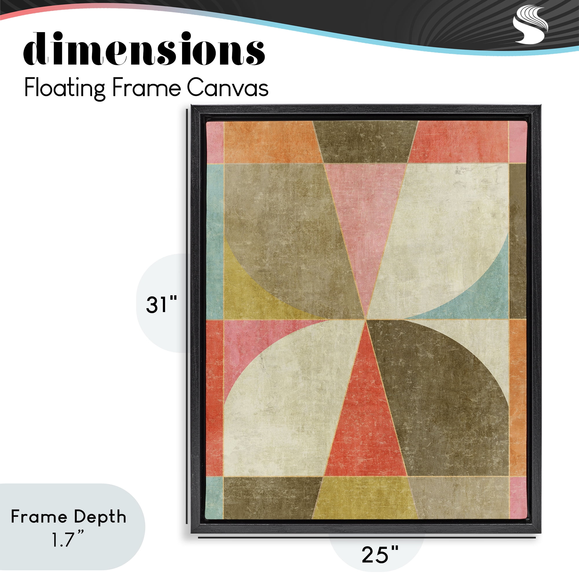 Stupell Industries Pinwheel Symmetric Shapes Black Framed Floater Canvas Wall Art, design by Suzanne Nicoll