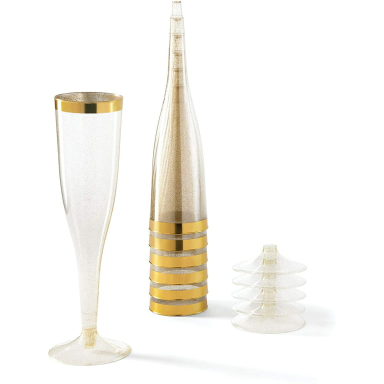 Munfix 50 Pack Gold Rimmed Plastic Champagne Flutes 5 Oz Clear Plastic  Toasting Glasses Fancy Dispos…See more Munfix 50 Pack Gold Rimmed Plastic