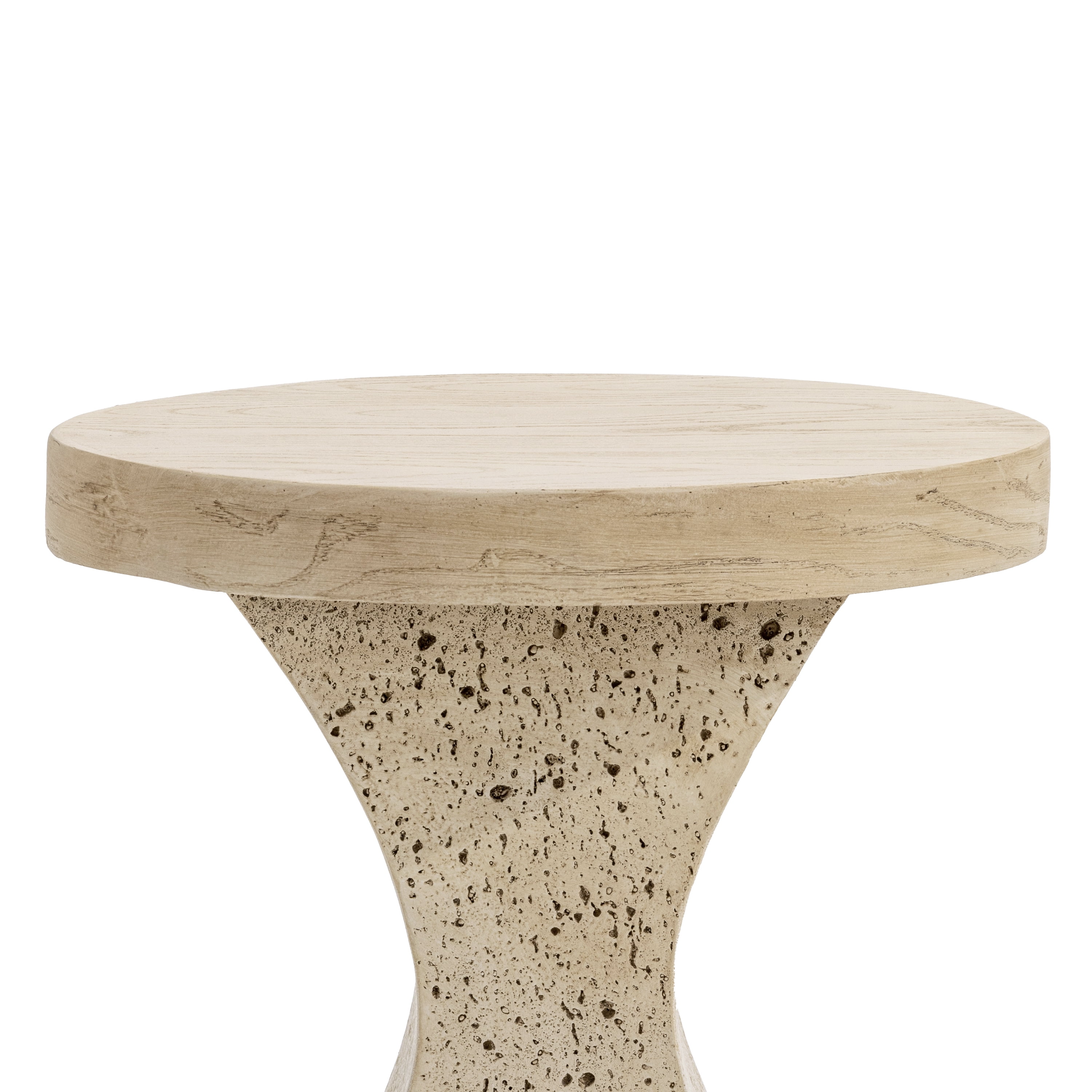 Hourglass MGO Side Table–Waterproof, Fireproof, Sturdy & Textured–No Assembly Required，Sahara Oak Travertine