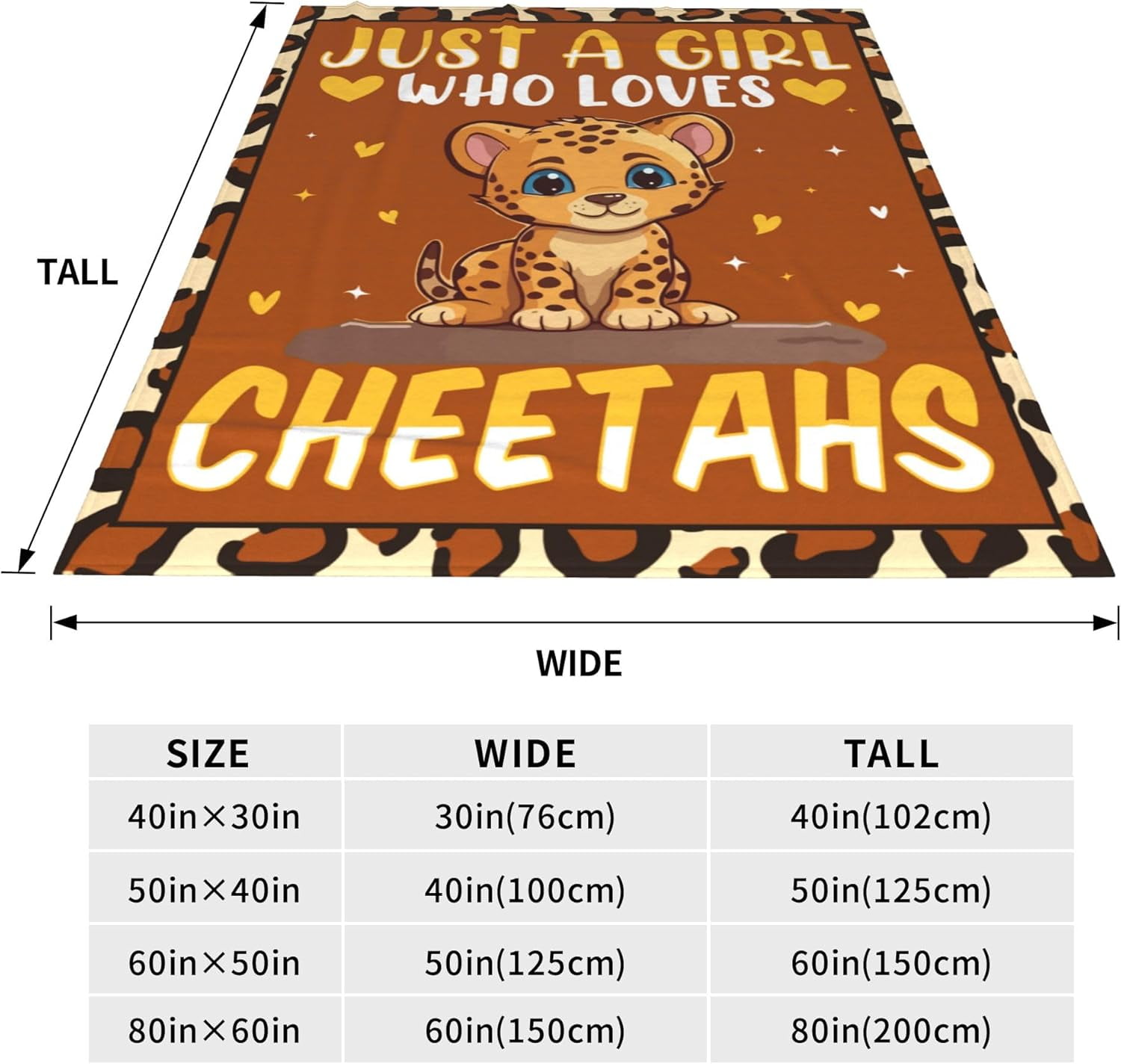 Cheetah Leopard Blanket Gifts for Women Just a Girl Who Loves Cheetahs Throw Blankets Soft Warm Lightweight Cozy Cartoon Animal Throws for Bed Living Room Sofa Couch Birthday Decor 50x60in