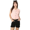 thumbnail image 4 of Womens Distressed Denim Button Up Sleeveless Crop Vest, Pink, XX-Large, 4 of 4