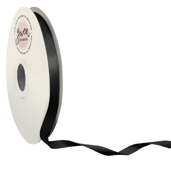 Black Double Faced Satin Ribbon for Crafts, 3/8" x 100 Yards by Gwen Studios