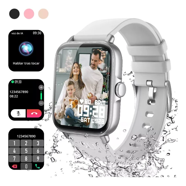 Colmi P28plus Plateado Smartwatch Con Llamadas De Voz, Ip68 Impermeable, Reloj Inteligente Con Pantalla Táctil Hd De 1,9", Lectura De Información, Vigilancia De La Salud, Apto Para Hombre Y Mujer