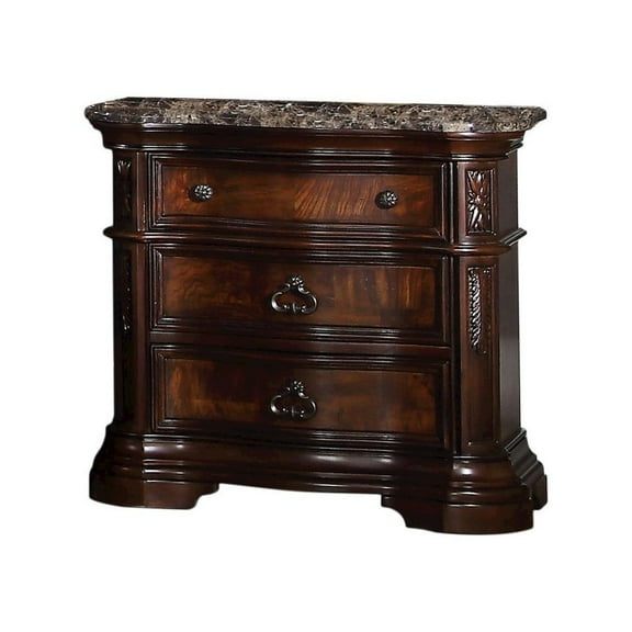 Best Master Barney's Traditional Wood Bedrooom Nightstand in Walnut w/Marble Top