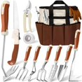 thumbnail image 2 of Garden Tool Set 12 Pcs Heavy Duty Floral Gardening Tools Kit with Gardening Hand Weeder Tools Durable Storage Bag and Gloves Gifts for Women and Men Brown, 2 of 8