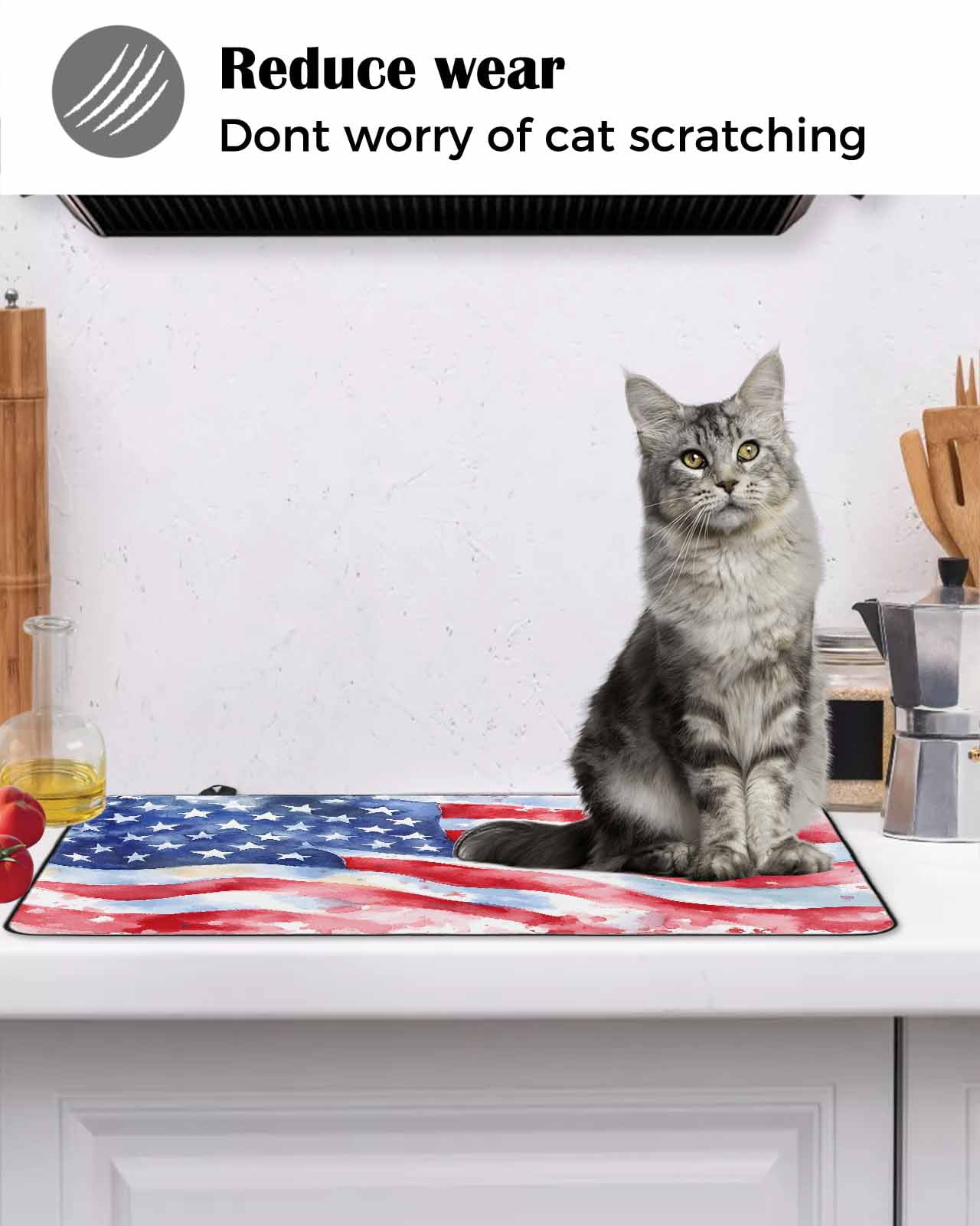 nqOlkjepod Large Induction Cooktop Protector Mat 36"x21", American Flag Stove Top Covers for Electric Stove, Watercolor Farmhouse USA Flag Decorative Stove Burner Cover Mats, Glass Top Stove Cover