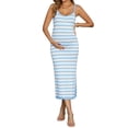thumbnail image 2 of INSPIRE CHIC Women's Maternity Dress Bodycon Striped Long Midi Sleeveless Cami Knit Casual Fitted Pregnancy Dresses L Blue, 2 of 6