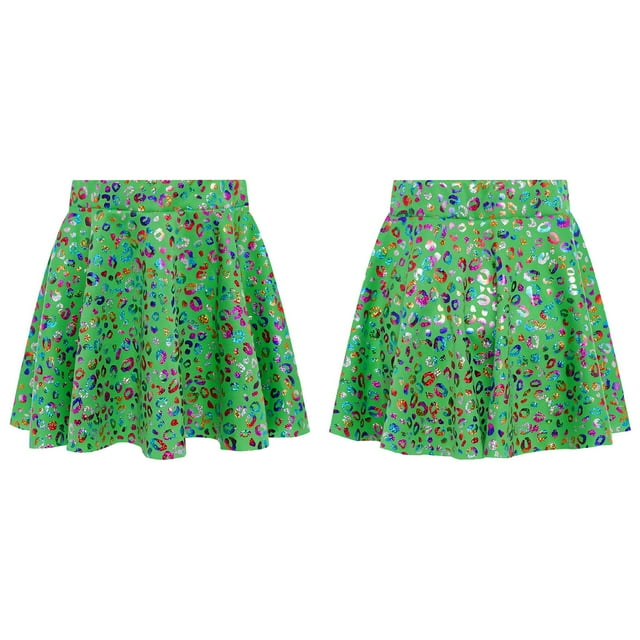 Lejafay Jupe Évasée Plissée en Ligne A pour Filles, Brillante Métallisée, Costume de Performance de Danse, Uniforme de Cheerleading, Vert G