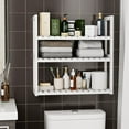 Bamworld Large Wall Unit Restroom Organizer, Bamboo 3-Tier Shelf with Hanging Rod (White ...