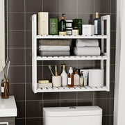 Bamworld Bathroom Shelves Bathroom Organizer Adjustable 3 Tiers Bamboo Floating Shelf over the Toilet Storage with Hanging Rod (White)