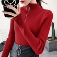 thumbnail image 1 of Pull à Col Mi-Haut avec Fermeture Éclair pour Femmes Pulls Basiques Automne Hiver Pulls Slim Unis pour Femmes, 1 of 5