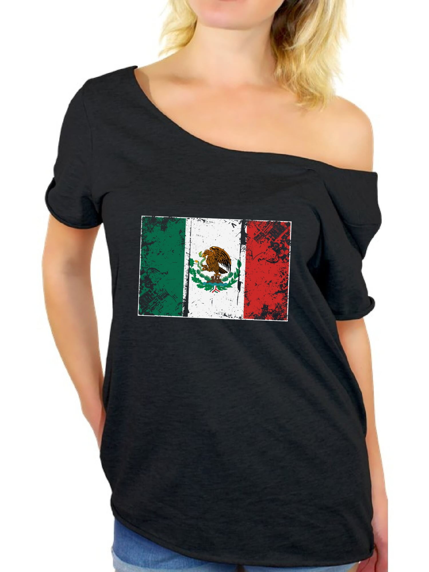Awkward Styles Mexico Flag Off Shoulder Shirt Women's Mexico Baggy