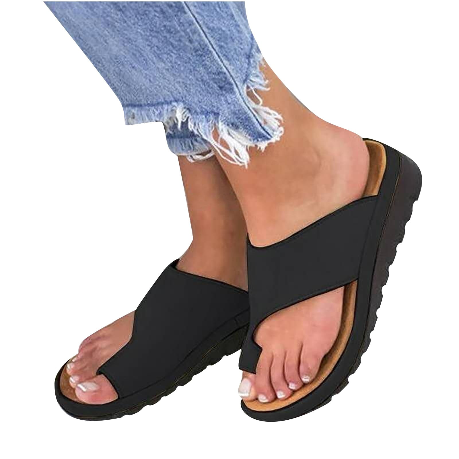 haoricu Platform Sandals Women Comfortable Flat Slipper Girl Slip On Flatform Shoes Wedge Beach Outdoor Flip Flops 