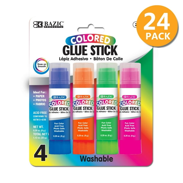 BAZIC 8g/0.28 Oz Washable Colored Glue Stick, MultiPurpose Acid Free