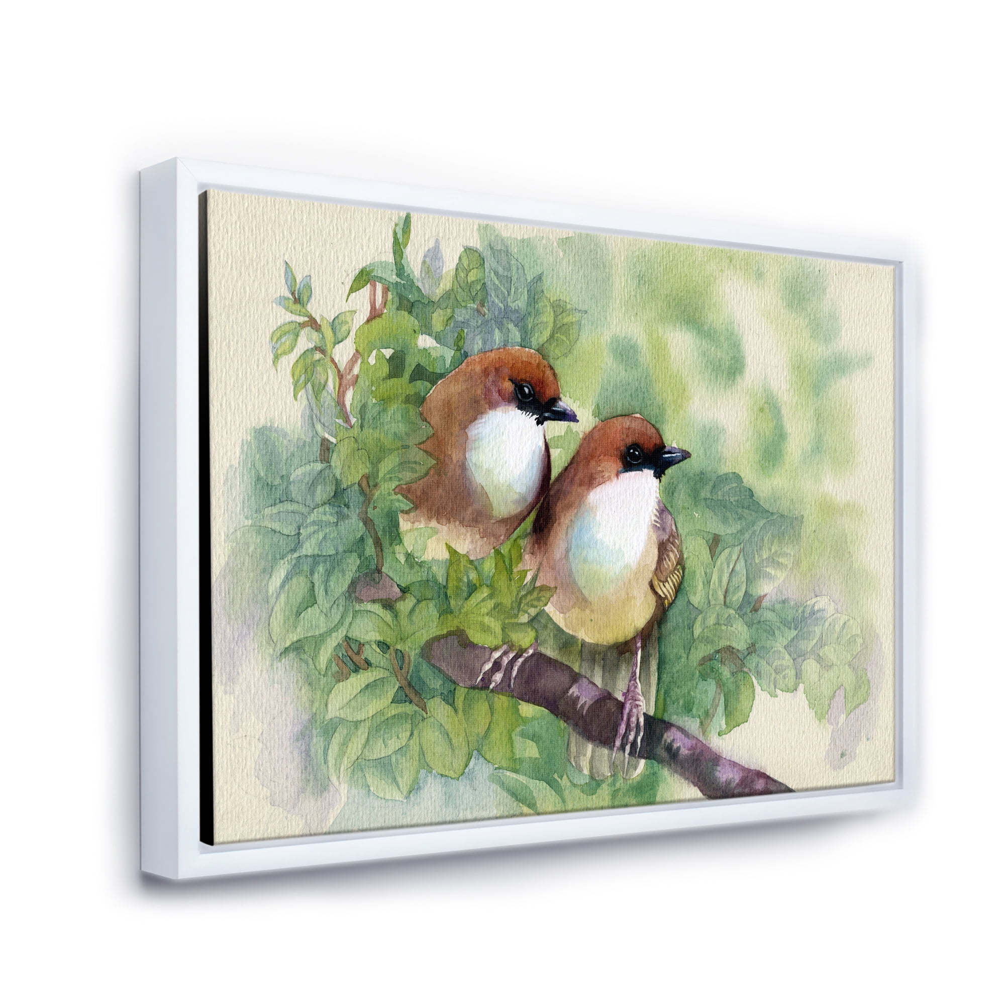 Designart 'Birds Of Spring Sitting On Branch' Traditional Framed Canvas Wall Art Print