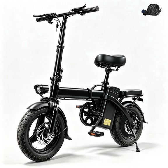 Folding Electric Bike for Adults, 14'' Mini Ebike, 48V 6Ah Removable Battery, Two Seats City Commuter Electric Bicycle, UL2849