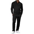 thumbnail image 2 of yuCgh Men's Classic Casual Trendy 2-Piece Set, Waffle Knit Stand Collar Quarter Zip Pocket Hoodie and Elastic Waist Pants, Stylish Outfit for Sports and Leisure Wear,Black L, 2 of 6