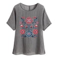 thumbnail image 1 of Camiseta de Mujer Camiseta de Manga Corta Impresión Casual Raglan Suelto de Lino Top Blusas, Cuello de la Tripulación, 1 of 4