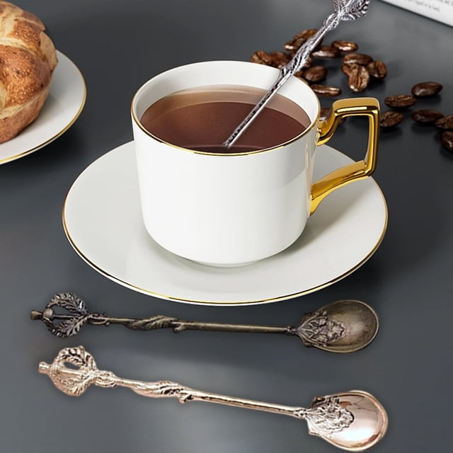Cucharas de Café Vintage de Metal Tallado | Aleación Bronceada | 12,5 X 2,2 Cm | Cucharas de Postre | Vajilla Occidental | Decoración Fotográfica | 1 Cuchara