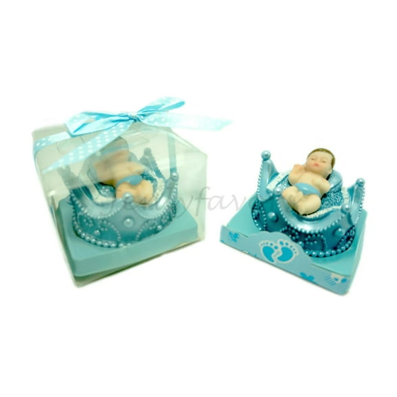 Baby Boy Sleeping on A Crown Baby Shower Favor Blue-12pcs