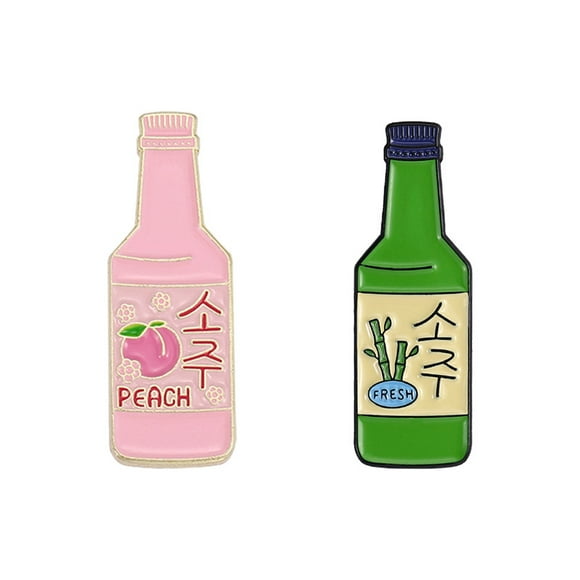 Brooch Pins, botella coreana de soju esmaltada, melocotón y bambú