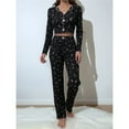 thumbnail image 5 of Womens Cute Long Sleeve Pajama Set Ribbed Top and Pants Sleepwear 2 Piece Pjs Black L, 5 of 8
