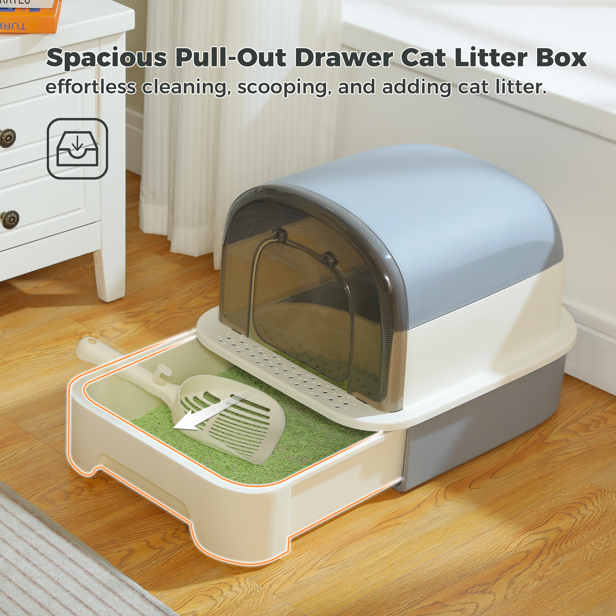 Pawz Road Large Enclosed Cat Litter Box with Scoop Gray photo 3