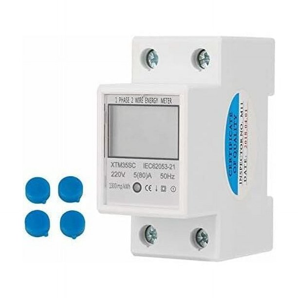 Medidor de electricidad digital Medidor de energía digital monofásico de riel DIN de 220 V, 5 (80) A, medidor de electricidad de riel DIN de 2 cables y 2 pines, medidor electrónico de KWh, 1 unidad
