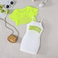 thumbnail image 2 of MEZZALL Girls Summer Outfits 2PCS Set Toddler Casual Dress With Sleeveless Tops Letter Print Breathable Mesh Fabric Stretchy Comfortable Daily Wear For Baby 1-5 Years Relaxed Fit Baby Wear, 2 of 3
