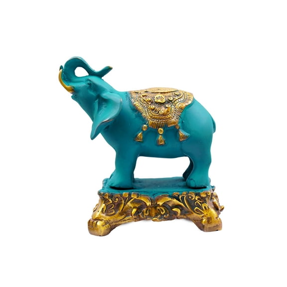 Blue Elephant Showpiece Vastu Brass Statue For Home Decor, Mandir, Gifts, Puja by Pooja Bazar 3.5 X 6.5 X 6.5 In