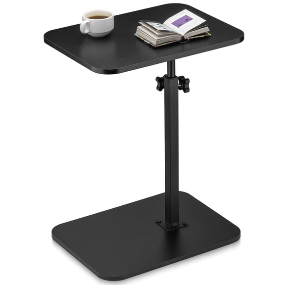 SUSUZI Height Adjustable C-Shaped End Table with Storage Shelf, Small Side Table for Couch, Sofa & Bed, Portable Laptop Snack Table, Metal Frame, MDF Wood Top, Black