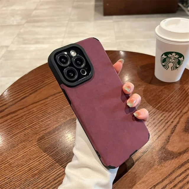Fashion Matte Leather Silicone Case For iPhone 14 Plus 12 13 Mini 11 15 Pro Max 7 8 SE XR X XS Lens Protection Shockproof Cover Plum For iPhone 15 Pro