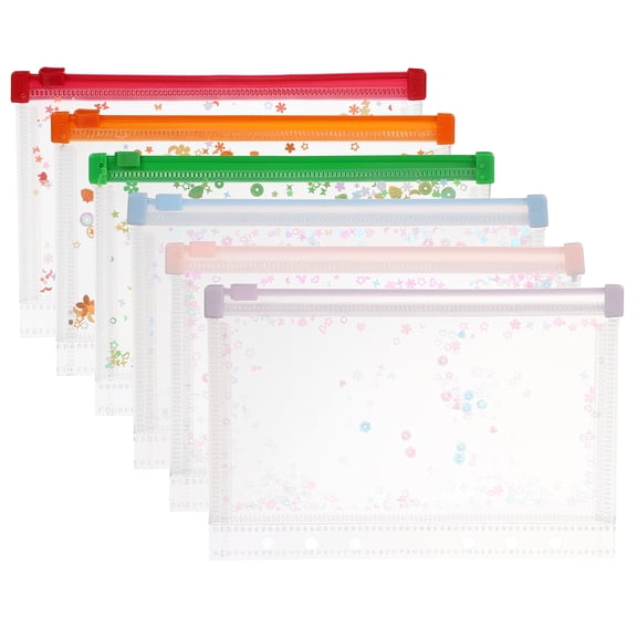 Uxcell 6Pcs A6 Plastic Binder Zipper, Binder Pockets 7 x 5" Clear Envelope Folders Planner Waterproof Pouch Filing with Sequin Decor for Document Notebook Card Organizer, 6 Colors