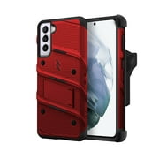 ZIZO BOLT Bundle for Galaxy S21 FE Case with Screen Protector Kickstand Holster Lanyard - Red & Black