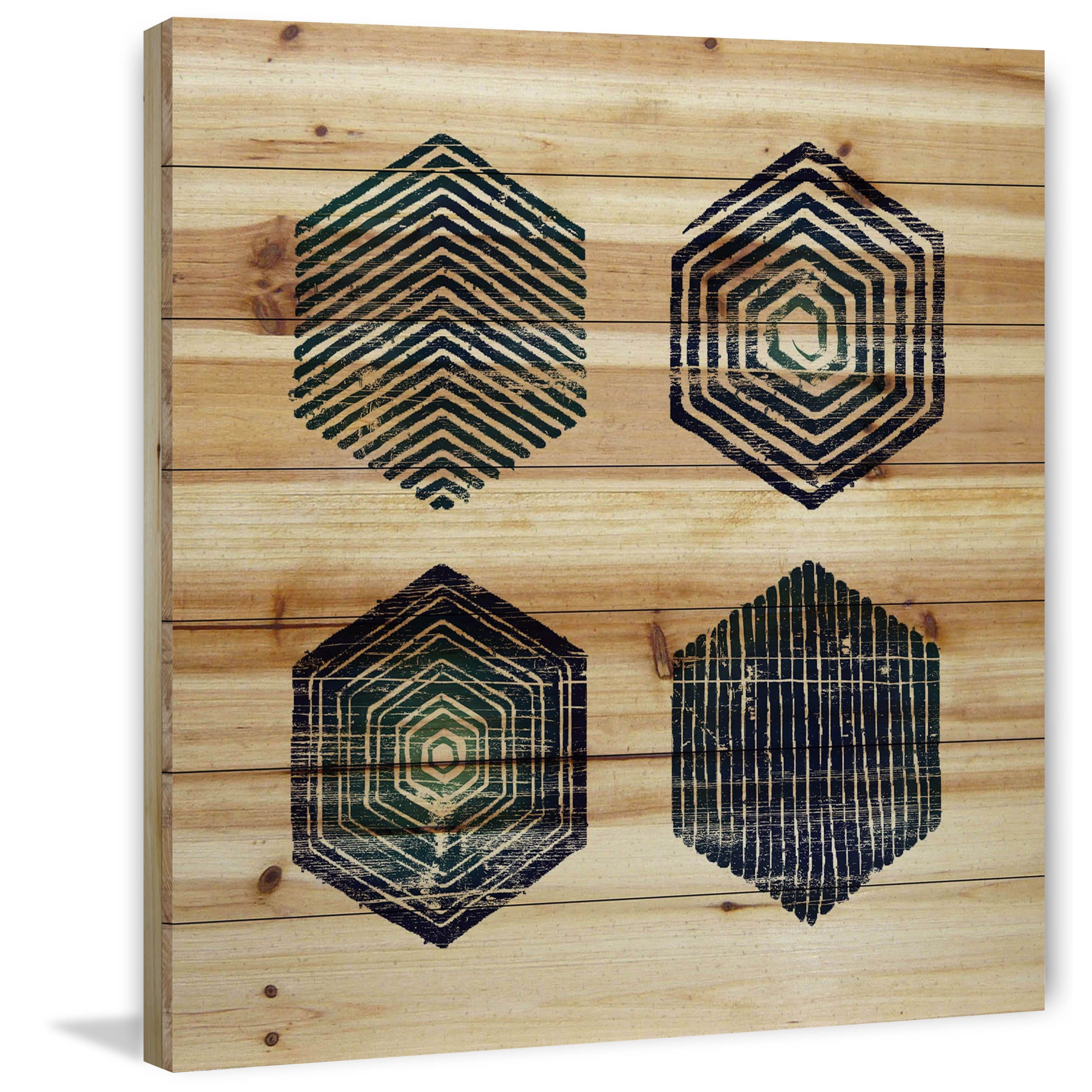 Marmont Hill - "He x agonal Quad" Painting Art Print On Natural Pine Wood, 40.0" x 1.5"