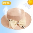 thumbnail image 4 of 56-58cm hat circumference female bow flat top straw hat summer flat edge sunscreen sun hat outdoor outing seaside beach hat - pink, 4 of 5