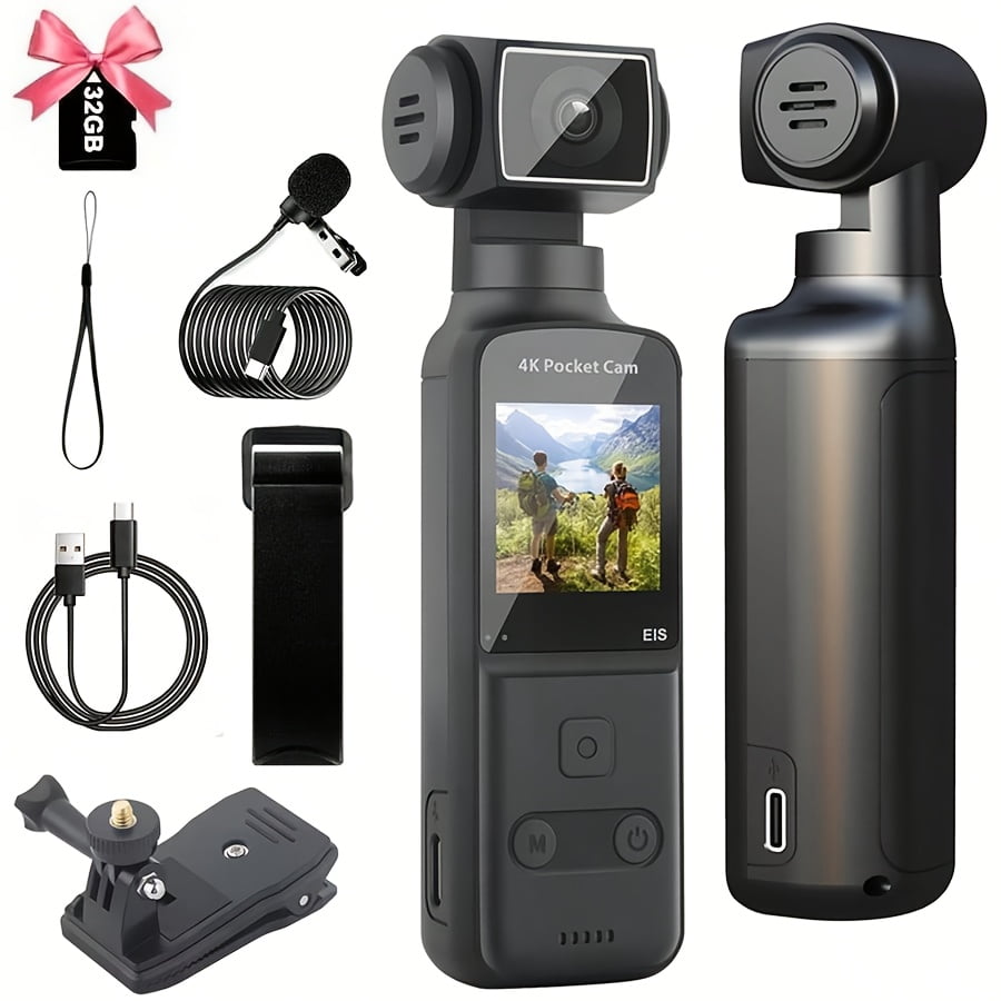4K Action Camera with 270° Rotating Lens, Live Camcorder for Vlogging, Portable Pocket Camera for Outdoor Cycling, USB Rechargeable, 1.33" CMOS Sensor, Perfect Gift for Valentine's Day