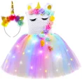 thumbnail image 4 of Vestido de princesa unicornio para niñas, vestido de fiesta de cumpleaños con luces LED, vestidos para niñas con flores y tutú, disfraz de Halloween, 4 of 5