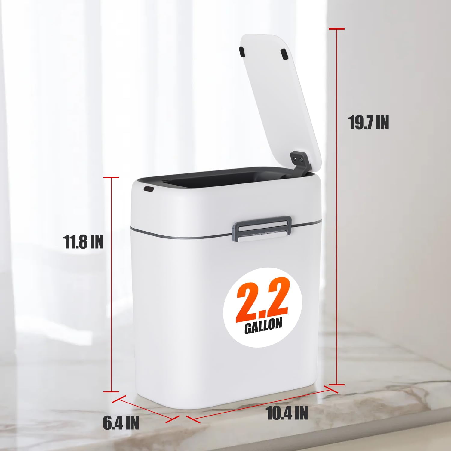 CL.HPAHKL 2.2 Gallon Smart Touchless Motion Sensor Trash Can, Automatic Garbage Bin with Lid, Small Slim Garbage Can, Waterproof for Bathroom, Bedroom, Office (2, White)