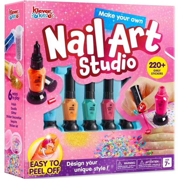 Kit de esmaltes de uñas Klever Kits para niños con purpurina y pegatinas