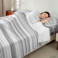 thumbnail image 4 of Castle Fairy Geometric Horizontal Stripe King Sheets 4pcs,Mid Century Thin Line Bedding,Gray Silver White,1 Flat Sheet, 1 Fitted Sheet and 2 Pillowcases, 4 of 7