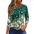 thumbnail image 2 of Women Blouses Dressy Casual 3/4 Sleeve Round Neck Plus Size Floral Print Loose Fit Tunic Tops for Summer Light Purple M, 2 of 5