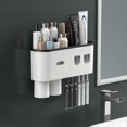 thumbnail image 1 of Double Automatic Toothpaste Dispensers Squeezer Kit with Toothbrush Holder Wall Mounted, Large Storage Organizer, 1 of 5