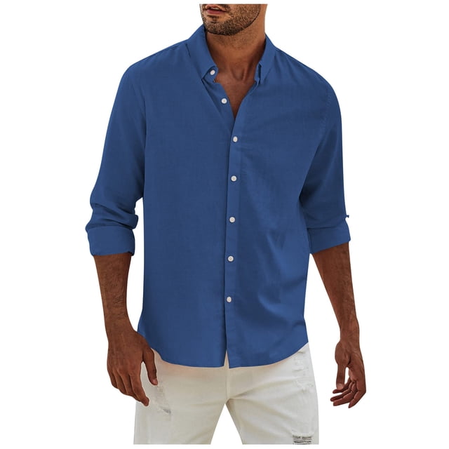 Men's Fashion Long Sleeve Solid Colour Casual T Shirt Button Regular Fit Shirt TopL