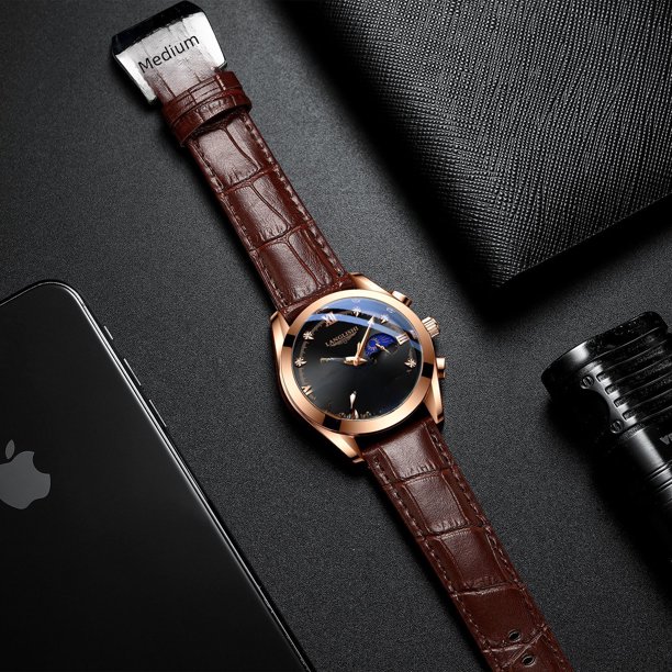 Reloj de cuarzo deportivo de cuero genuino a la moda para hombre, reloj de calendario luminoso resistente al agua para hombre