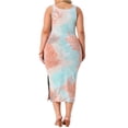 thumbnail image 3 of Vestido de verano sin mangas para mujer de talla grande Agnes Orinda, con diseño de teñido anudado, abertura lateral, escote en V, estilo casual midi, talla 4X, color rosa y azul, 3 of 5