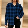 thumbnail image 2 of MaFYtyTPR Women Plaid Shirts Tops Autunm And Winter Checked Printed Long Sleeve Turn-down Collar Button Outwear Blue L, 2 of 5