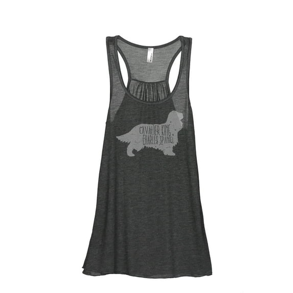 Thread Tank Cavalier King Charles Spaniel Dog Silhouette Women's Sleeveless Flowy Racerback Tank Top Charcoal Small